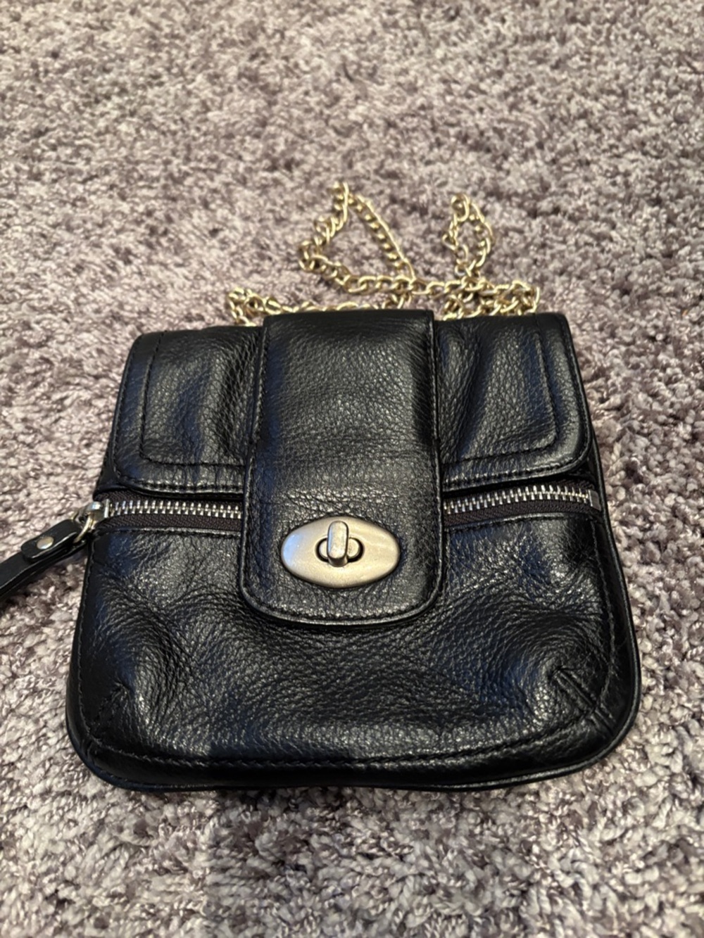 Banana Republic Black Leather Crossbody with Gold Chain